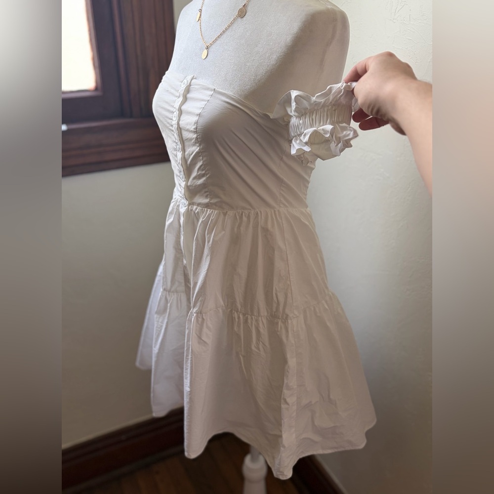 Nectar White Cotton Milkmaid Mini Dress Off Shoulder Cottagecore S - Picture 7 of 11